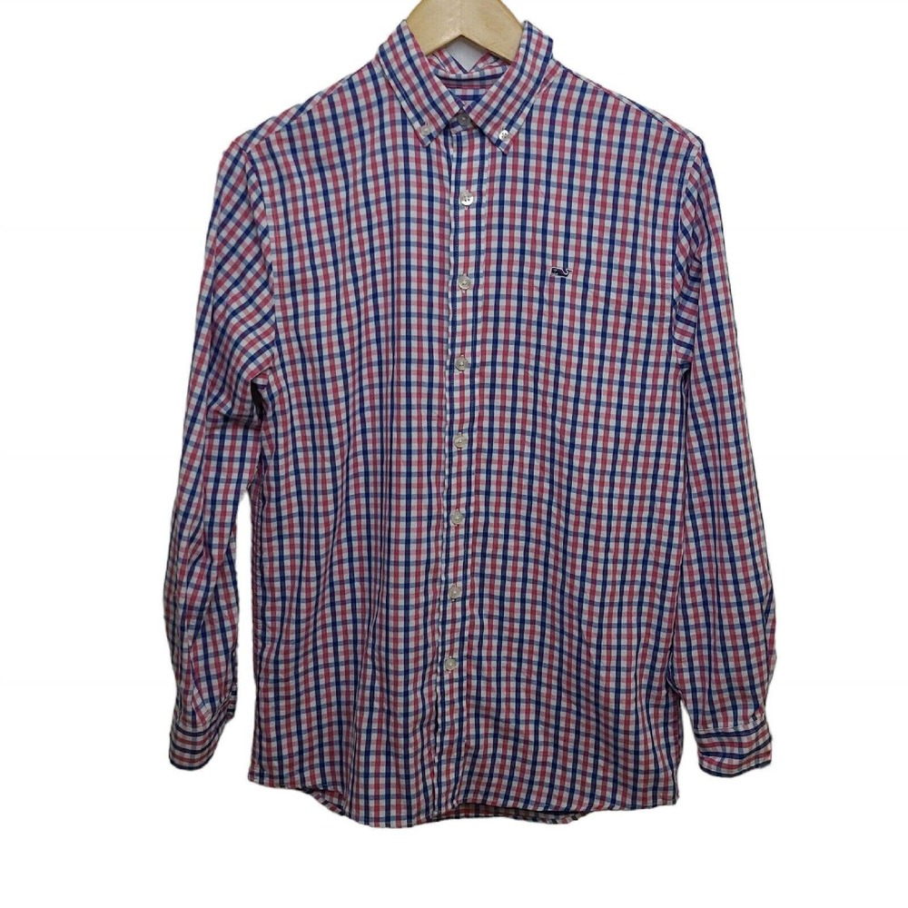 Vineyard Vines Boys‎ SZ Large (16) Whale Dress Shirt Button Down Red Blue Plaid